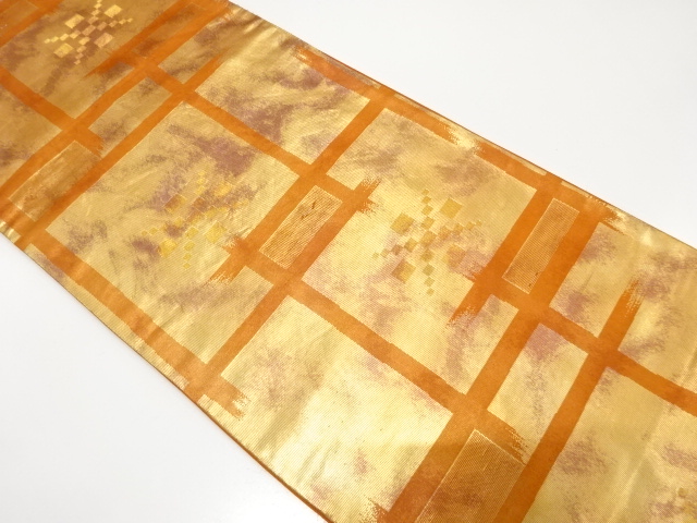 破れ格子に枡模様織り出し　袋帯